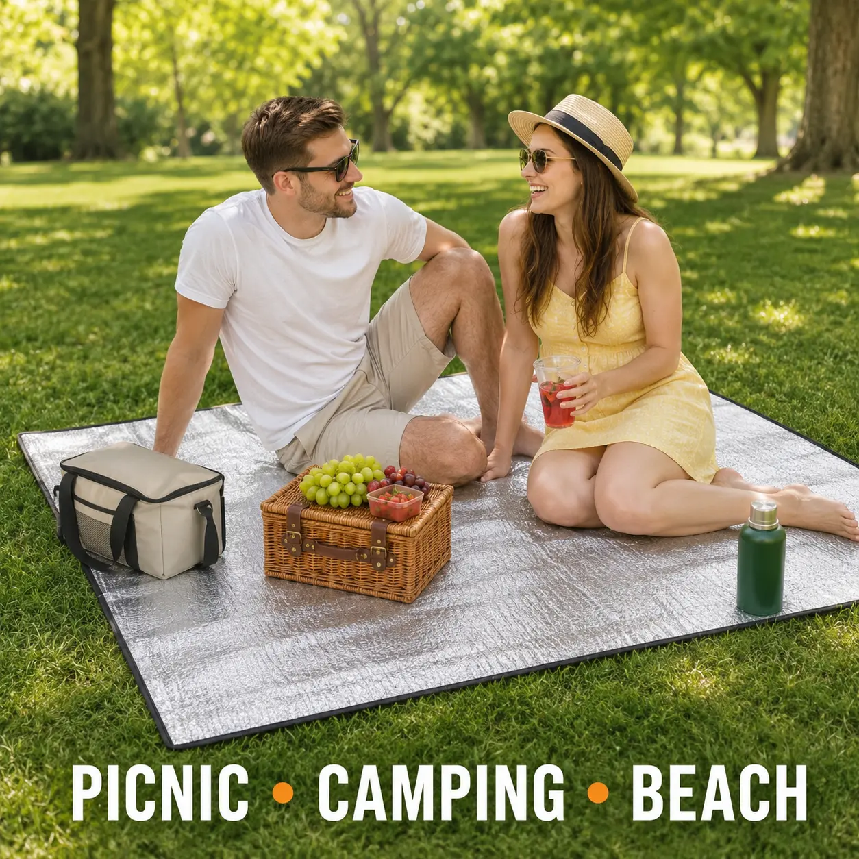 2 Pack Extra Large Insulated Camping Mats, 78.7 x 78.7 Inch Foldable Aluminum Foil EVA Picnic Blankets with Carry Bags for Tent, Beach, Hiking and Outdoor Travel