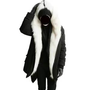 Men’s Black Parka with Oversized White Fur Hood