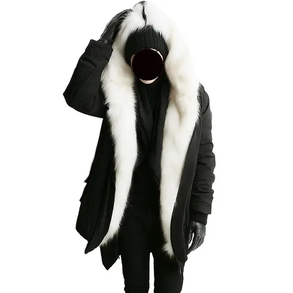 Men’s Black Parka with Oversized White Fur Hood