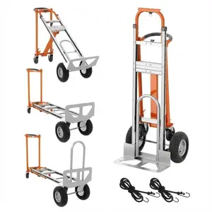 Garvee  4 in 1 Convertible Hand Truck, 1000LBS Heavy Duty Collapsible Hand Truck, Heavy Duty Dolly with Wheels, Aluminum Appliance Dolly for Home, Warehouse, Logistics, Shopping,Orange