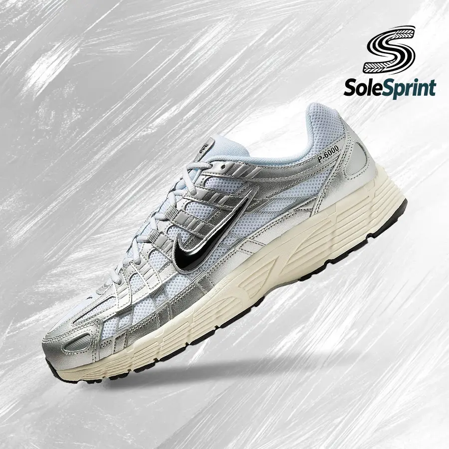P-6000 White Metallic Silver Flat Silver Black – Shose For Man-Vintage-Spring & Summer-Inspired Running Shoes, Shock-Absorbing Comfort, Gym To Streetwear Casual Wear-back to school–CD6404 105