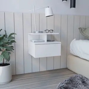 【GOOGREAT】Adele Floating Nightstand , End Table, Side Table Drawer, Open Top Shelves -White