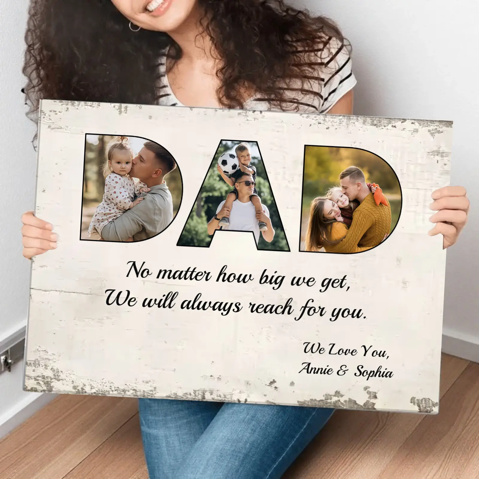 Customized 2D Flat Canvas Collage Frame - 1pc Personalized "Dad - I Will Always Rely on You" Wall Decor with Custom Photos, Names, Heartwarming Gift for Dads (Father's Day, Birthday), Frames