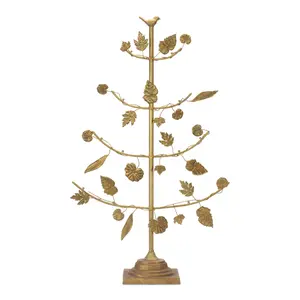 Melrose 86884DS 21.5x36.5 in. Gold Metal Tree Decor with Leaf Ornaments, Display Tree Christmas Decor for Festive Home Party Decorations