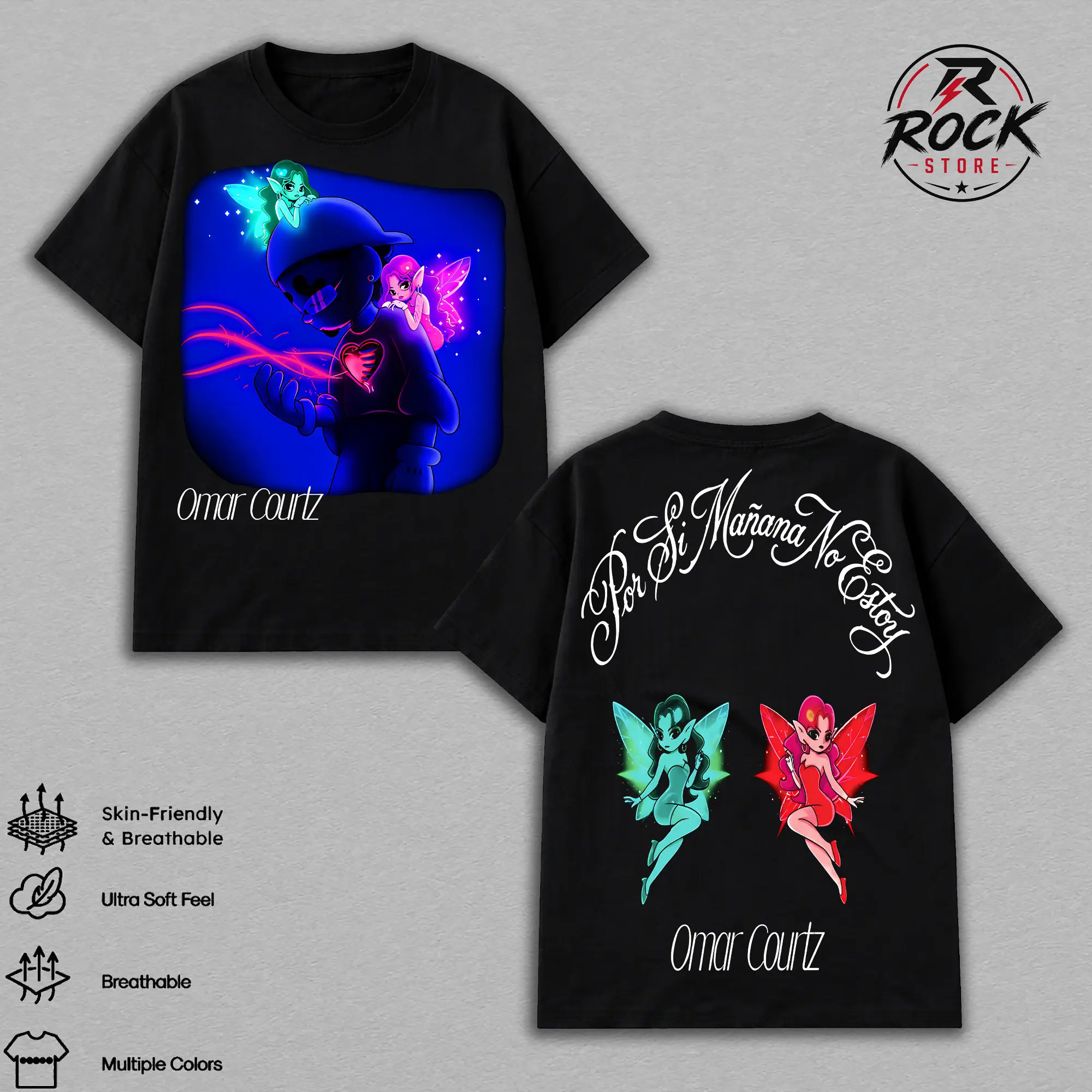 Omar Courtz Por Si Manana No Estoy Fairy Tee Neon Glow Skull Elf Shirt - Ousi Reggaeton Latin Trap Music Merch Oversized Black T-Shirt Graphic Concert Outfit Apparel Streetwear Cotton Unisex Festival Tee 2026 Tour
