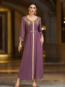 Women's High-End Rhinestone Handmade Fitted Casual Long Sleeves Dress, Elegant Water Drill Embroidered Party Gown, Stylish All Occasion Wear