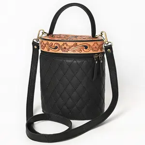 American Darling Hand Tooled Floral Carved Leather Jewelry case, Quilted Genuine Leather Western Organizer with YKK Zipper