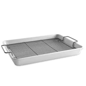 Natural Aluminum Roasting & Crisping Pan with Black Nonstick Rack, 19.6 x 12.9 x 2.3 Bakeware Sturdy