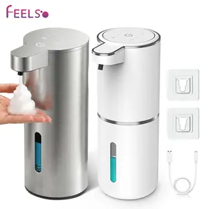 Touchless Foaming Hand Soap Dispenser - Stainless Steel Bottle, Waterproof Wall-Mounted, USB Rechargeable, 4-Speed Adjustable Foam Volume, Visible Reservoir, Sensor Pump for Kitchen, Bathroom (Easy Installation)