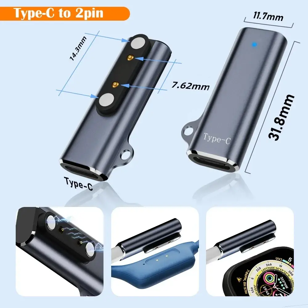 Suitable for Shokz Devices Bone Transfer Headset/Smart Watch Charging Adapter USB-C to 7.62MM 2-Pin/4-Pin Magnetic Charging Port NONE