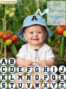 1PC A-Z Letter Bucket Hat, Adjustable Fisherman Hat with Chin Strap, Lightweight Breathable Sun Protection Hat for Toddlers, Ideal for Beach, Picnic & Outdoor Activities
