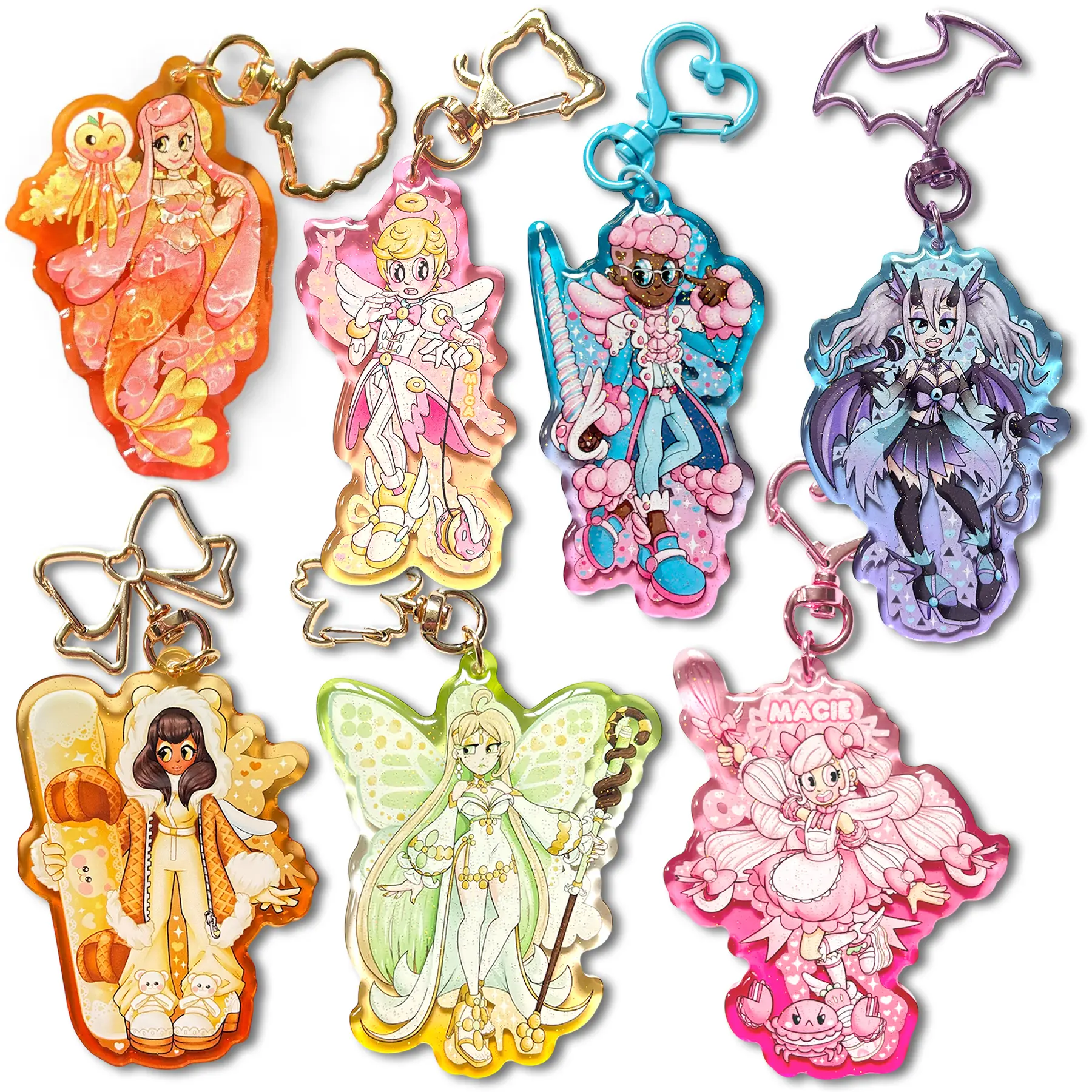 Original Character Keychains - Anime Art Acrylic Charms Magical Girl Transformation Double Sided Outfits