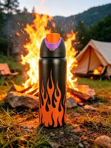 Golden Flame Print Water bottle 32oz, 945ML, freesip,with straw,heatpreservation time more than 24 hours, cold and hot watercan be insulated, can make coffee, frozen drinks,,exquisite workmanship, suitable for camping, work,indoor and Outdoor use.