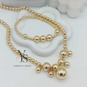 Yordy Fashionable Gold Plated Geometric Pattern Bead Necklace & Bracelet Set Western Jewelry for Any Occasion Waterproof Non-BPA Free