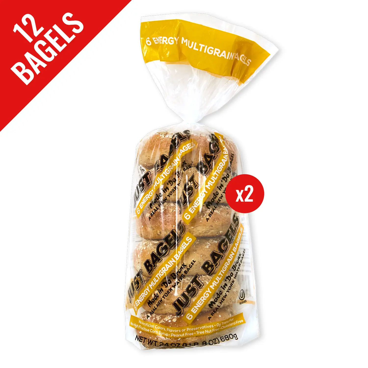 Just Bagels Energy Multigrain Bagels 2 Packs of 6 Non-GMO Authentic New York Style Chewy Crunchy Bagels Made in Da Bronx