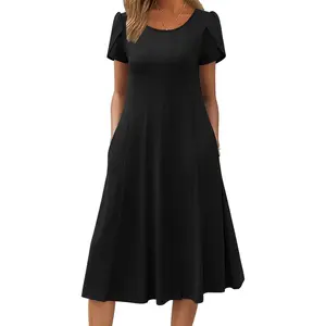 Womens Casual Dresses for Summer Short Sleeve Flare Midi Dress Loose Flowy Beach SundressGift