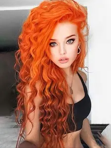 28 Inch Orange Ombre Color Long Curly Wigs for Women, Gorgeous Fluffy Wigs without Bangs, Loose Wave Wigs, Synthetic Full Machine Wigs for Party, Daily Use