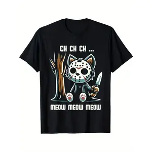[100% Cotton] graphic tees Cat Movie Horror T-shirt Cotton Casual Summer Tee, Trendy Tops Crew Neck Tee