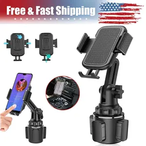 Road Trip Essential Car Cup Holder Phone Mount Expandable Base 360° Adjustable Telescopic Neck Cradle Truck RV Thick Case Friendly Auto Gadget