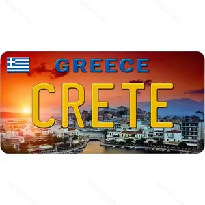 Greece Crete Letter Pattern Vintage License Plate, Greece Crete City Nameplate, Metal Automotive Signs, Perfect for Car Front or Wall Display