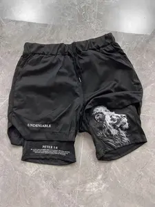 Lion Print Performance Training Shorts, Moisture-Wicking Drawstring Waistband, Sporty Fitted Gym Shorts for Men and Women, Graphic Print Shorts, Athletic Wear Shorts