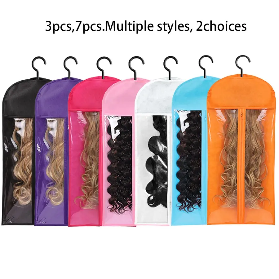 3/7Pcs Wig Storage Bag With Hook, Hanger, Zipper Transparent Dustproof Durable Cover, Dustproof Design, Hair Extension Holder, Dust Cover For Multiple Wigs, Wig Tool, Wigs Accessories For Salon & Home Use