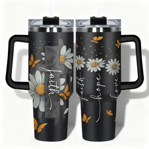 1pc Tumbler Stainless Steel Water Bottle Faith Hope Love Daisy Butterfly  Designs, Leakproof Large Capacity (40oz/30oz/22oz/20oz/14oz), Needed for Gym, Hiking, Travel Ideal Birthday Christmas Gift