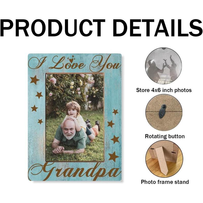 8x6 Picture Frame, Grandpas Photo Frame for  Decor, Father's Day  for Dad Grandpa, Grandfather Birthday  Idea,  Picture Frame for Wall & Tabletop Display, I Love You Grandpa