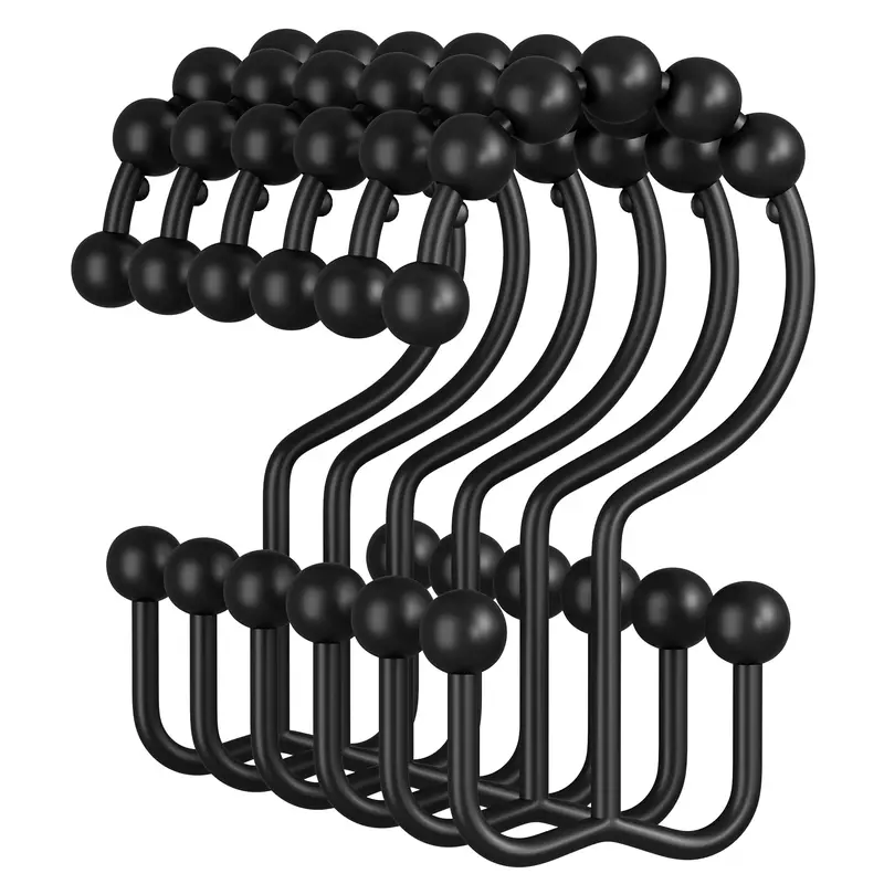 Amazer Rust-Resist Heavy Duty Double Durable Metal Shower Curtain Rings (12 Pieces) - Holders for Bathroom Rod, Shower Curtain Liner, Daily Use, Rust‑Resist Metal