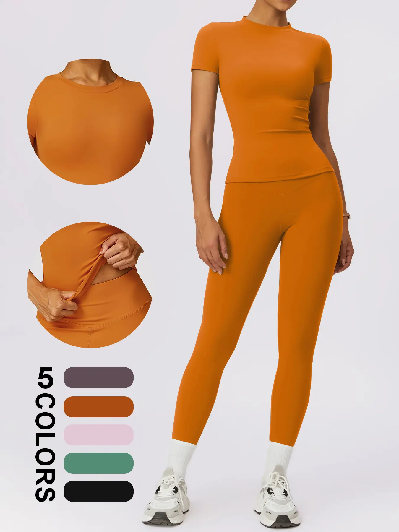 OPAAK Women Seamless jumpsuit short Sleeve Stretch sweatpants Tummy Control High Waist Workout Gym Crew Neck Outfits Gym Yoga Fitness Purple Butt Lift