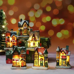 Compact Resin Christmas House LED Lights, AG Batteries Powered, Bedroom Decor, Home Ornaments, Kids Xmas Gift for 2025 New Year Navidad Night Light