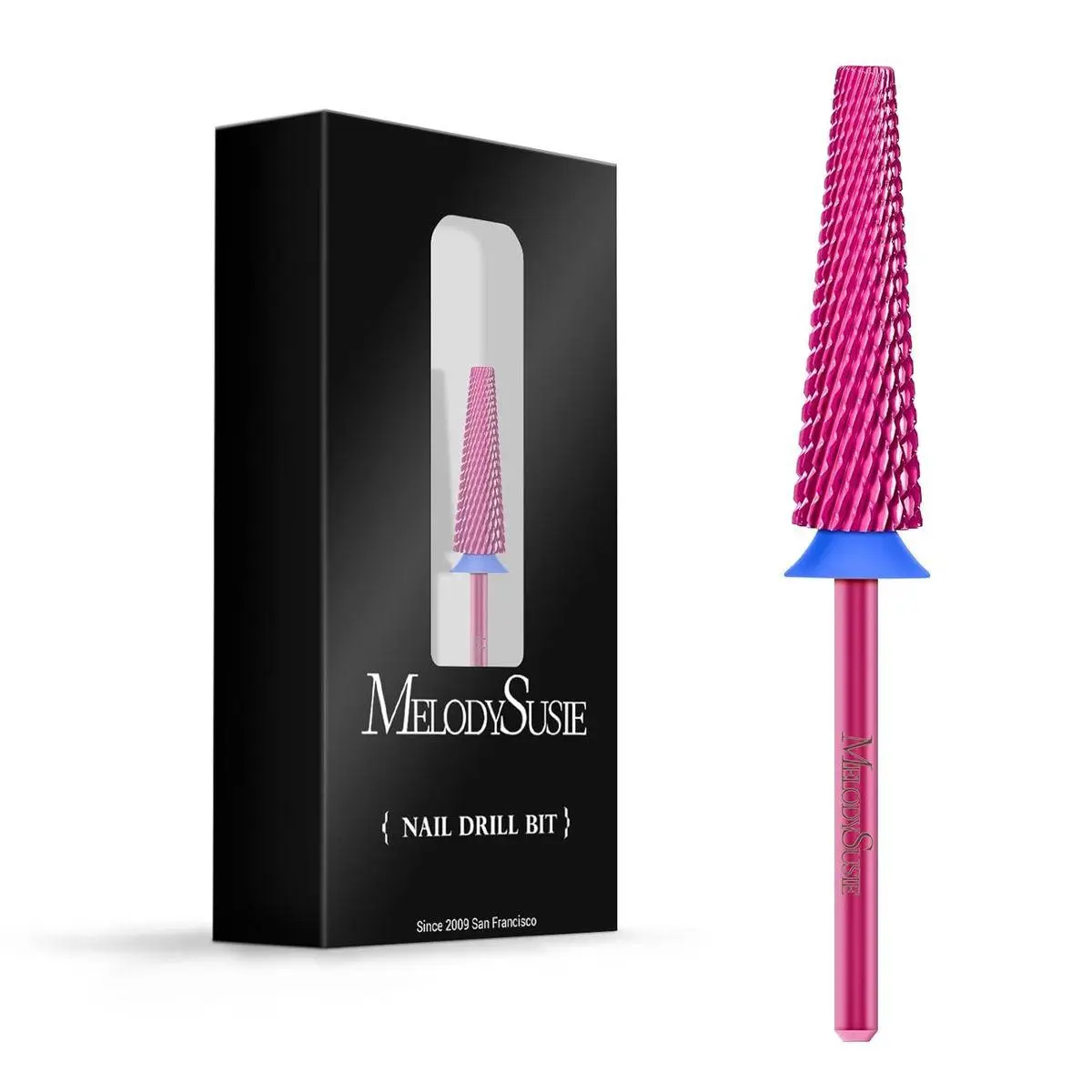 MelodySusie Super Long 5 in 1 Nail Drill Bits, 3/32'' Carbide Tungsten Bits, Suitable for Manicure Pedicure Cuticle Gel Polishing, Professional Advanced Bits, Pink Blossom, Series Bit-X, Medium
