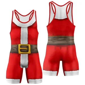 BattleFitGear Santa Clause Cosplay Wrestling Singlet – Men's Compression Fightwear for BJJ, MMA, Grappling & Gym Warriors