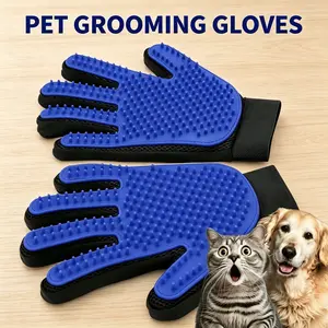 2-in-1 Pet Grooming Glove Gentle Deshedding & Massage Tool for Dogs Cats Soft Non-Slip Fur Removal Brush for All Long Short Hair Pets Silicone Bristles Full-Coverage Design - Cleaning