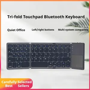 Three-Fold Bluetooth-compatible Keyboard with Touchpad, Multi-System Compatible Wireless Keyboard for Tablets and Laptops, Hot Selling Choice