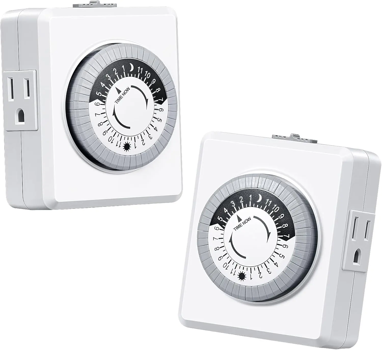 24 Hour Cycle Plug-in Mechanical Timer 2 Pack, Indoor Timer for Electrical Outlets, 30-Minute Intervals, Dual 3 Prong Outlets, 125V 15A for Christmas Lights, Room Lights, ETL Listed