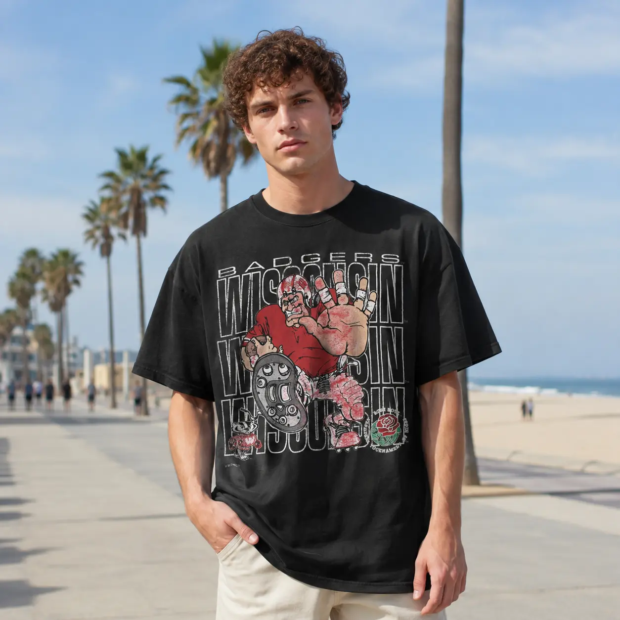 90s Wisconsin Badgers - Rose Bowl - Vintage College Football T-Shirt