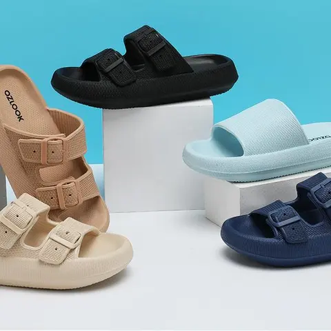 Women's & Men's 2-Strap Platform Sandals - Lightweight Cushioned EVA Flexible Strap Slippers, Adjustable Buckles, Slip-Resistant Sole, Indoor/Outdoor Casual Footwear, Shoes for Women