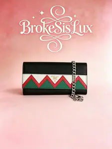 Pre-owned PRADA Wallet on Chain (WOC) in Black Saffiano Leather with Colorblock Chevron Detail
