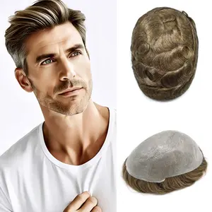 Singa Hair Men Toupee Ultra Thin Skin 0.06mm V-looped Remy Human Hair System PU Mens Hairpieces Invisable Hairline For Hair Loss US Stock