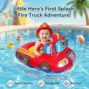 Kids Inflatable Fire Truck Pool Float - Durable, Safe Toddler Swim Ring Water Toy for Boys & Girls, Ideal for Pool Parties & Beach, Perfect Summer Gift