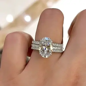 2026Oval Cubic Zirconia 3Pcs Set Rings for Women Silver Color Dazzling Bridal Wedding  Anniversary Party Trendy Jewelry