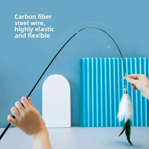 Faux fur retractable cat teaser stick with 3 additional different teasers