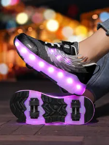 Boys' Walking Shoes, New Roller Skates, Teenage Inline Skates, Breathable Mesh Four-Wheel Invisible Running Shoes