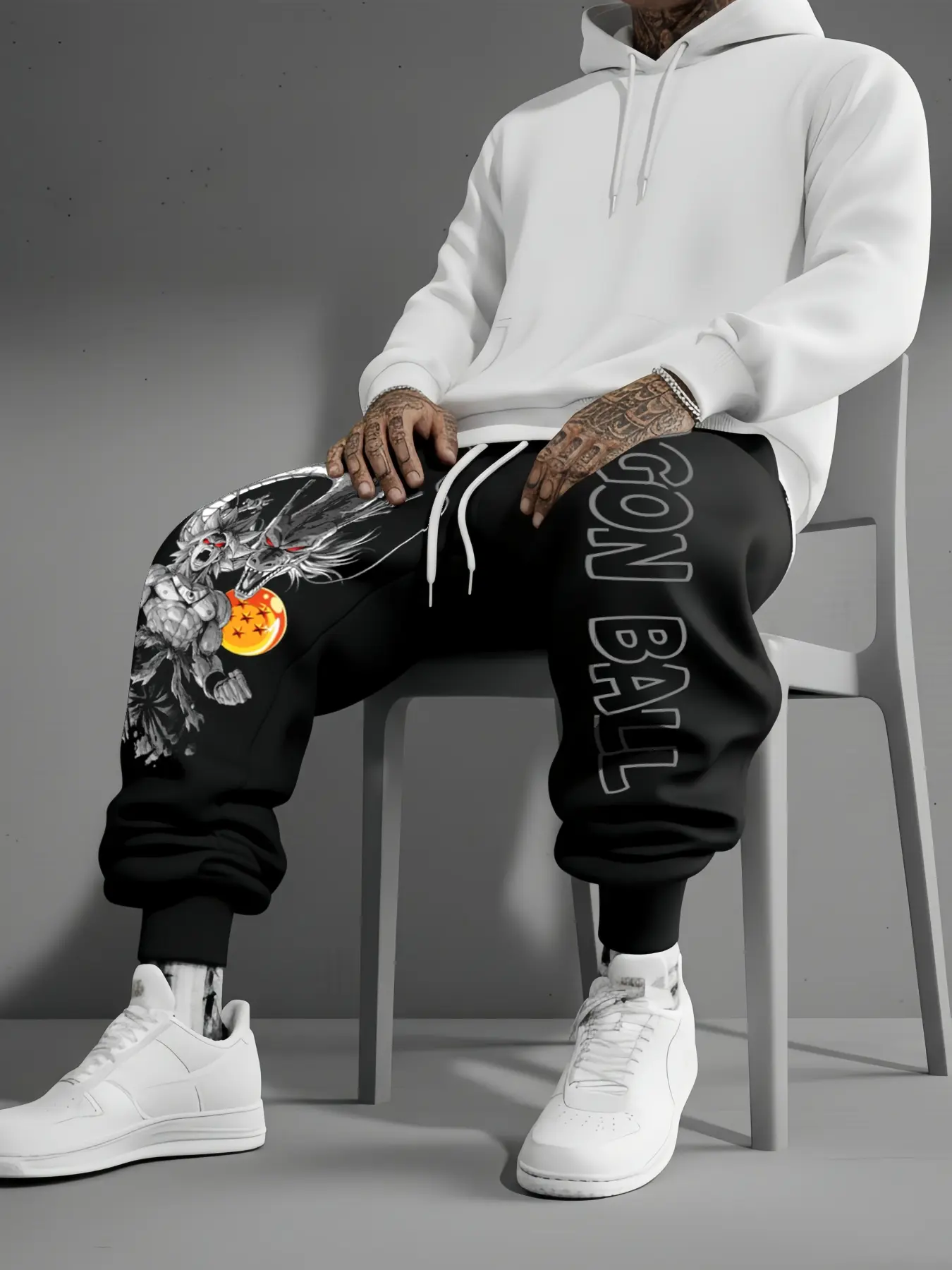 Dragon Ball Graphic Print Casual Pants, Men's Heavyweight Joggers, Women's Fitted Skinnies, Drawstring Waist, Pockets, All-Season Wear