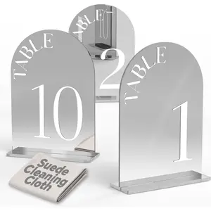 Arched Table Numbers 1-10 with Stands, 5" x 7" Double-sided Letter, Mirrored  Table Signs for Wedding Reception Party Restaurant Engagement (, 1-10)