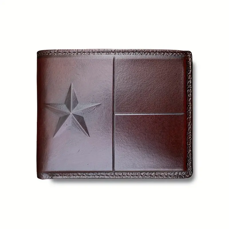 Western Cowboy Cowhide Bifold Wallets Vintage Star Embossed Genuine Leather Short Wallet For Men