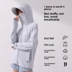 UPF 50+ Sun Protection Hoodie Jacket for Women | 5-in-1 Breathable Full Coverage Sun Shirt – Lightweight UV Protection Clothing with Mask & Hat for Hiking, Running & Outdoor Sports