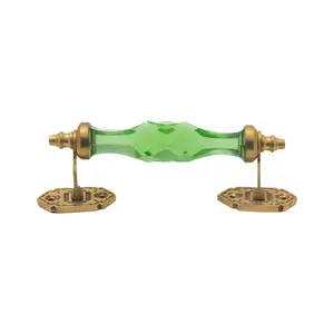 Green Faceted Crystal Cabinet Pull – Antique Brass Hardware