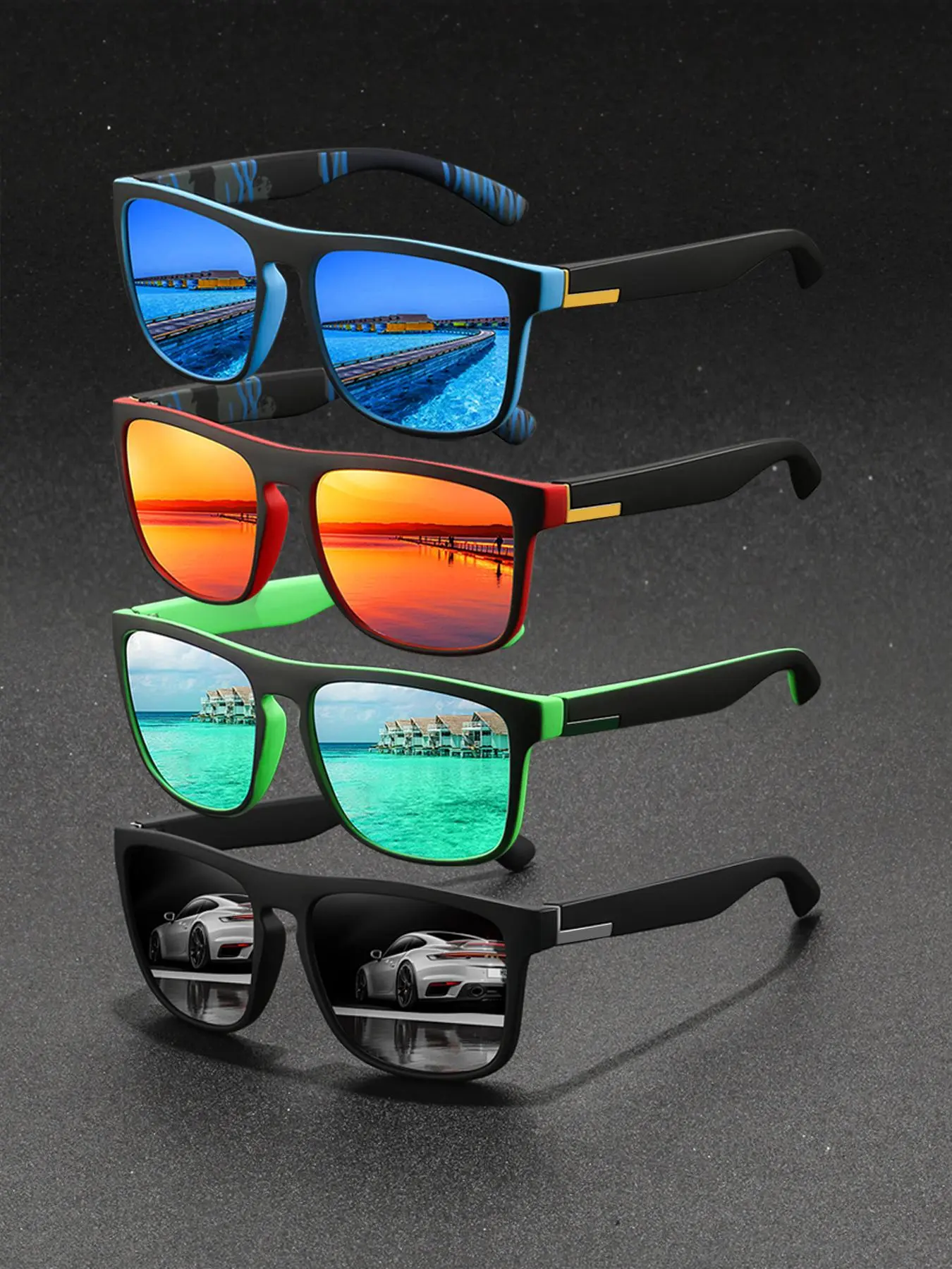 4 pairs of retro contrasting square glasses, with contrasting splicing frame, Lightweight polycarbonate frame, and soft rubber nose pad, not easy to slip off, lightweight and comfortable to wear, suitable for driving and other scenes